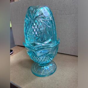 Fenton Iridescent Aqua Carnival Glass Fairy Lamp